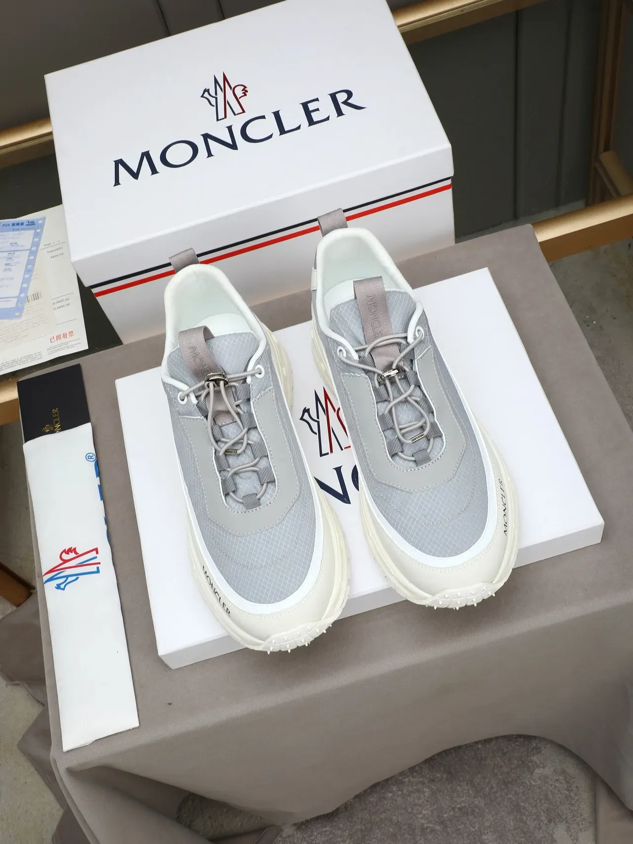Moncler Gray White Light Mesh Upper Sculpted Sole Sneakers 2