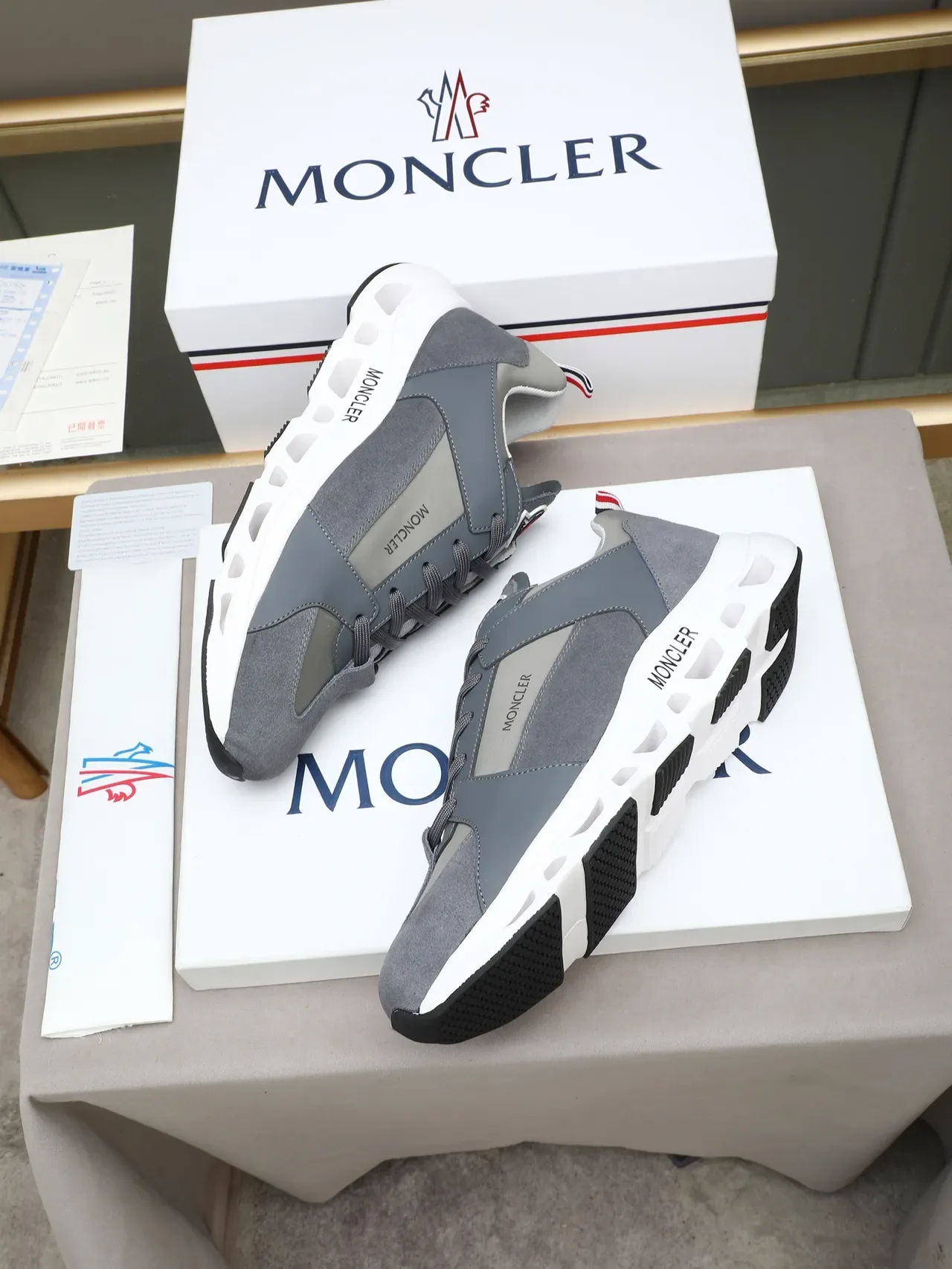 Moncler Lifestyle Sneaker Gray and White Low-Top Sneaker 3