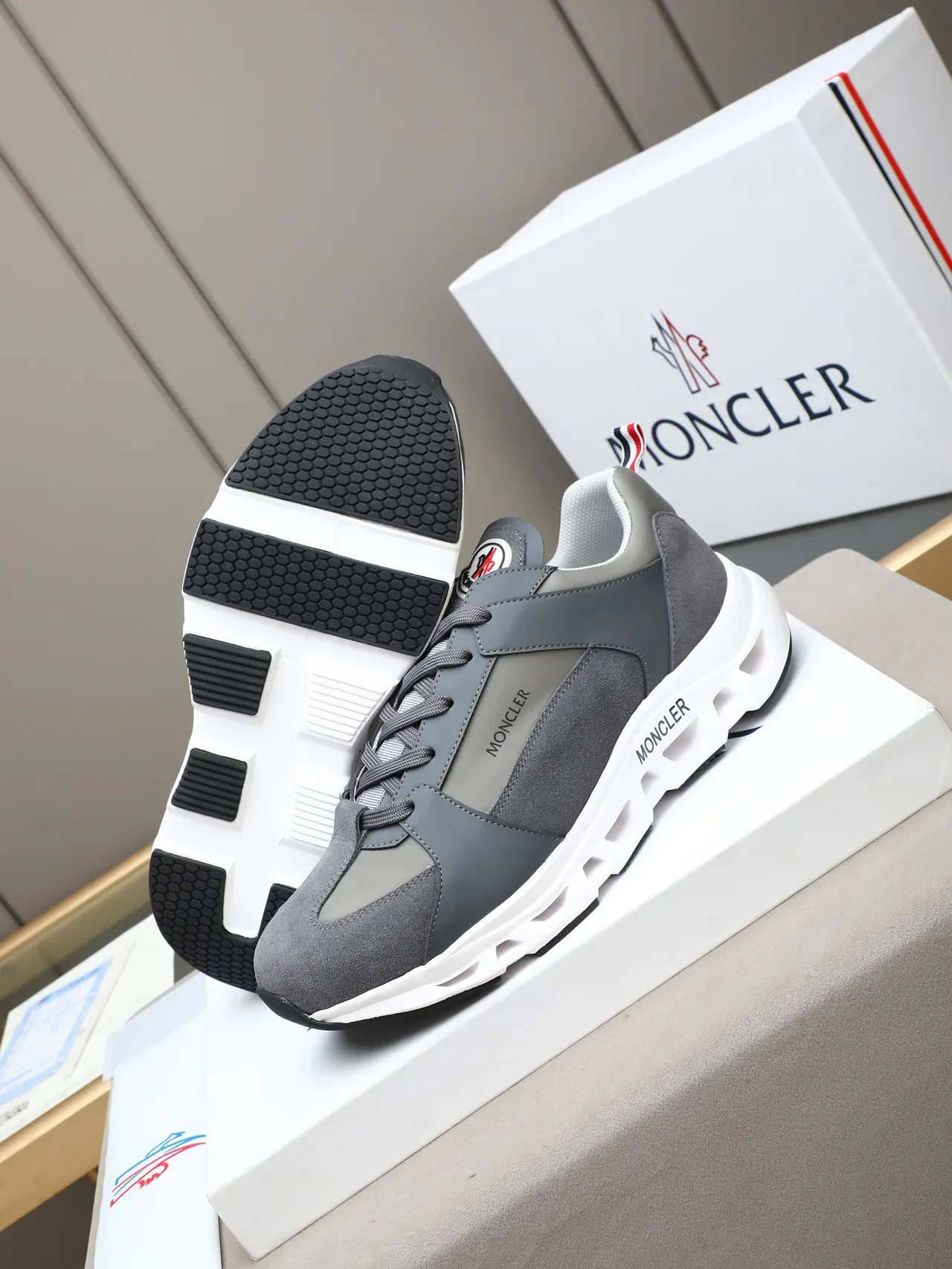Moncler Lifestyle Sneaker Gray and White Low-Top Sneaker 5