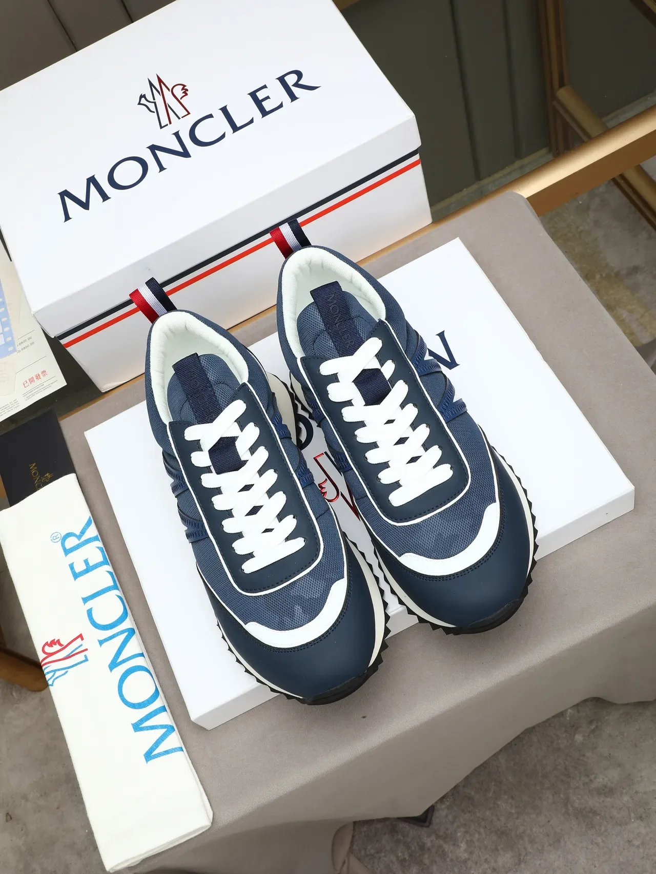 Moncler Lifestyle Sneaker Navy White Zigzag-Stitched M Logo Mesh And Synthetic Upper Lifestyle Sneakers 3
