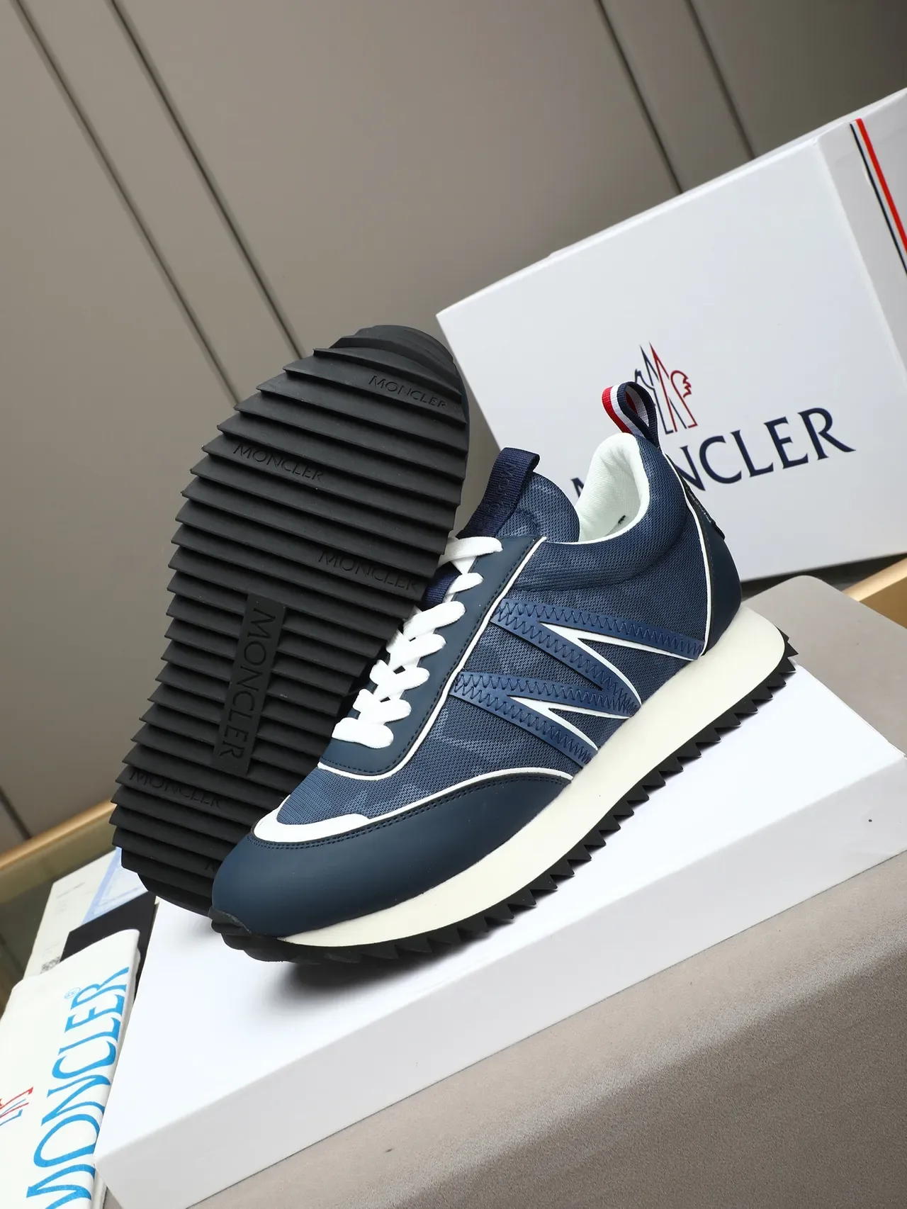 Moncler Lifestyle Sneaker Navy White Zigzag-Stitched M Logo Mesh And Synthetic Upper Lifestyle Sneakers 5