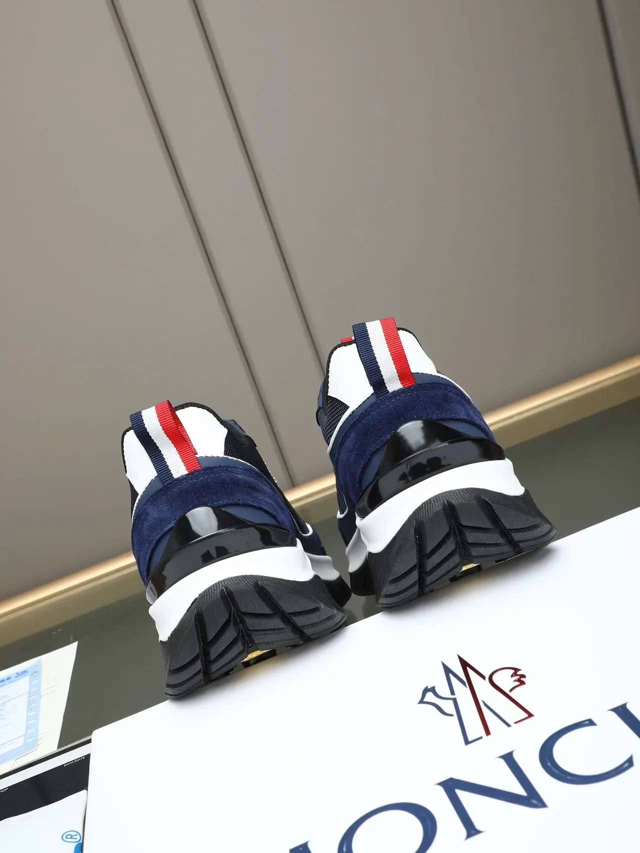 Moncler Navy Black Blue Suede And Mesh Upper White Midsole Stripe Sneakers 3