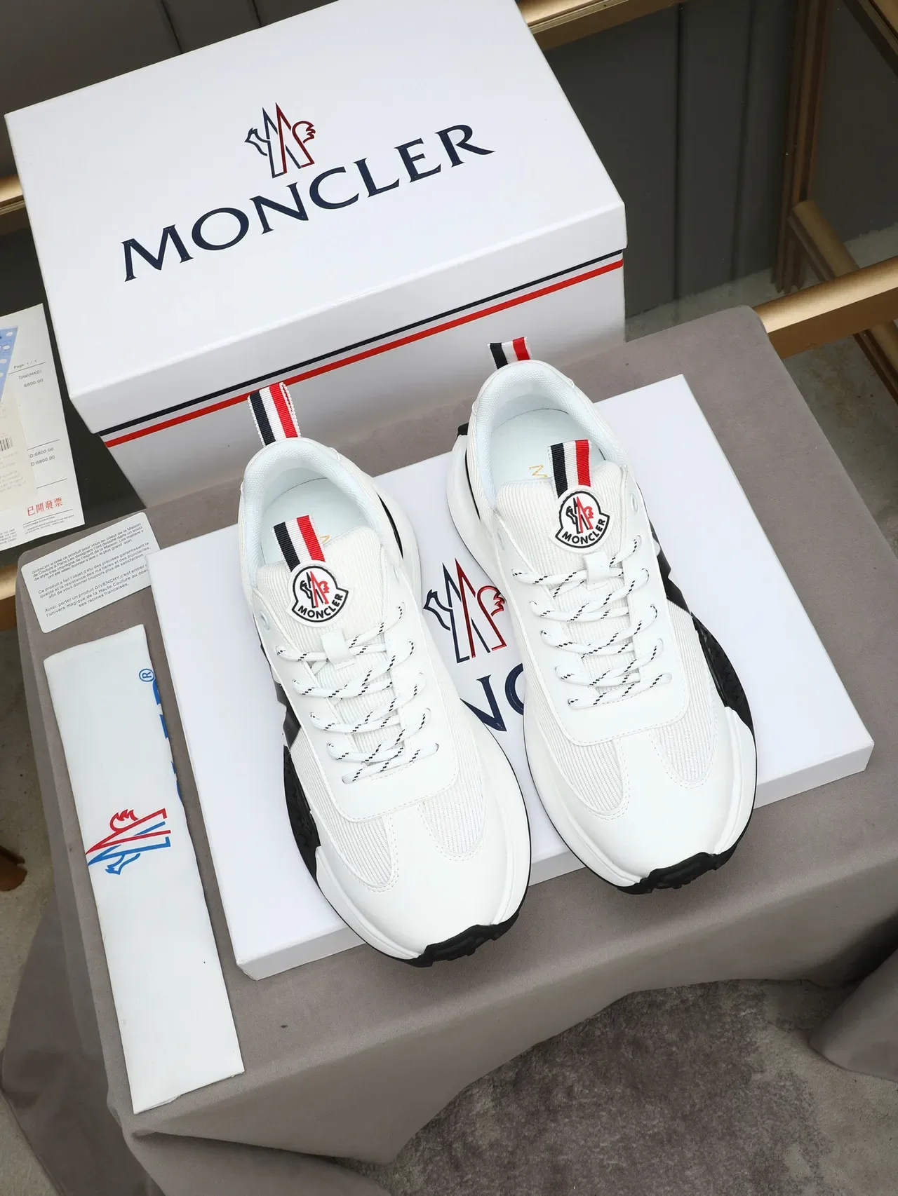 Moncler Runaway White Black Red-White-Blue Trim Chunky Sneakers 2