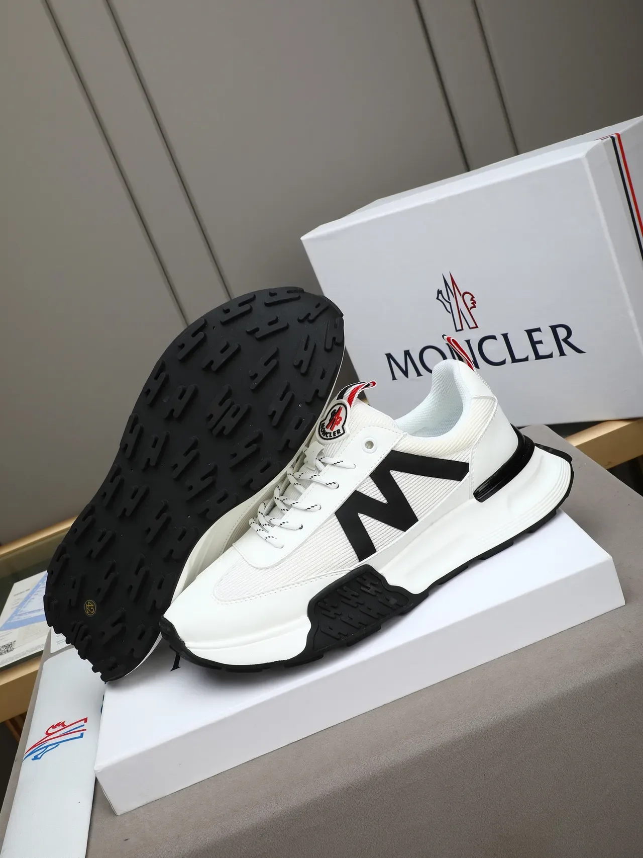 Moncler Runaway White Black Red-White-Blue Trim Chunky Sneakers 4