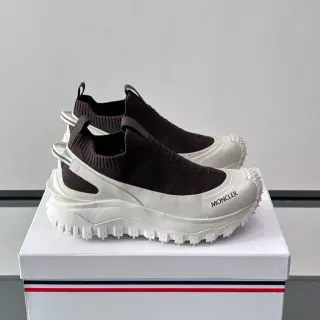 Moncler White Black Slip-On Sock-Fit Knit Upper Sculpted Sole Chunky Sneakers