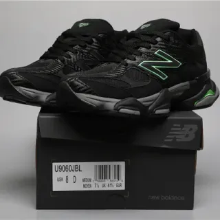 New Balance 9060 Black Green Chunky Layered Midsole Carbon-Fiber-Textured Overlays Lifestyle Sneakers