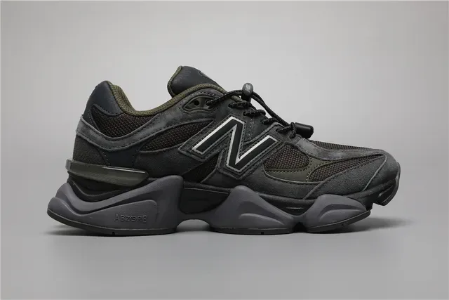 New Balance Preto Verde Exército Chunky Sculpted Midsole Malha e Couro de Camurça Superior Tênis Lifestyle 8