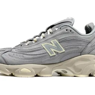 New Balance رمادي بيج طبقة علوة اصطناعية/شبكية منحوتة كعب نصف حذاء رياضي سميك