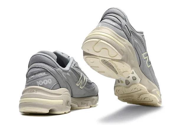 New Balance رمادي بيج طبقة علوة اصطناعية/شبكية منحوتة كعب نصف حذاء رياضي سميك 3