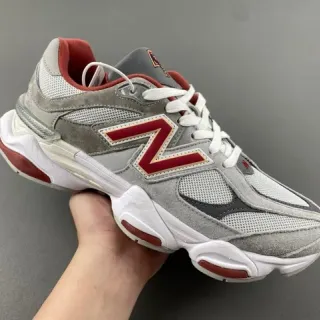 New Balance Gray Red Midsole Mesh And Suede Overlay Chunky Sneakers