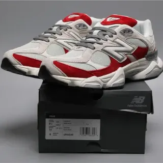 New Balance White Red Chunky Midsole Mesh And Suede Overlay Construction Lifestyle Sneakers