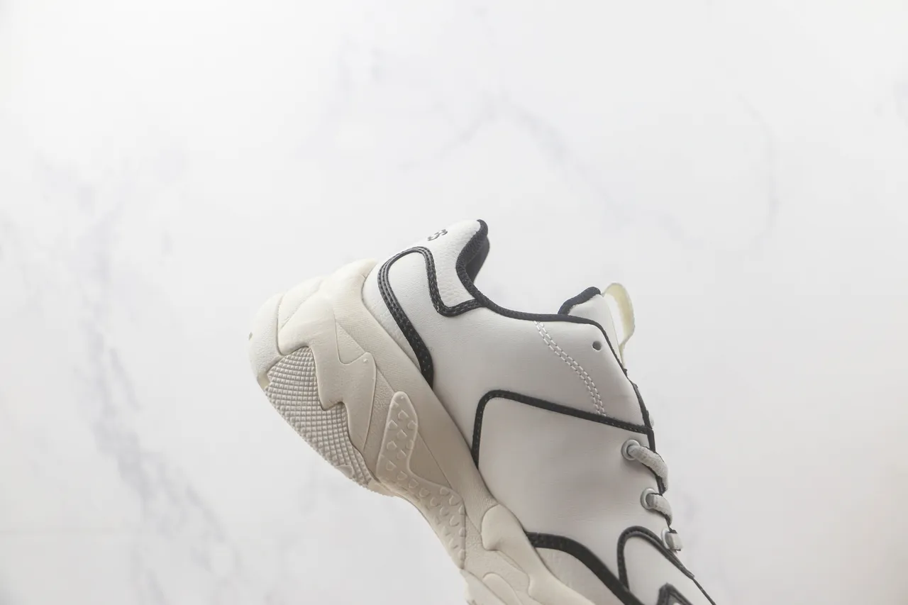 New Era Chaussures Blanches Noires Avec Tige En Cuir Imité NY Logo Sneakers à Semelle Épaisse 5
