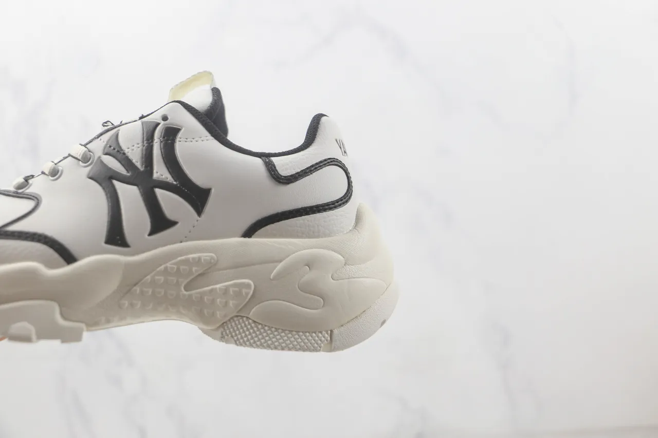 New Era Chaussures Blanches Noires Avec Tige En Cuir Imité NY Logo Sneakers à Semelle Épaisse 7