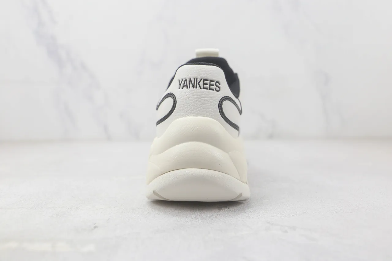 New Era Chaussures Blanches Noires Avec Tige En Cuir Imité NY Logo Sneakers à Semelle Épaisse 9