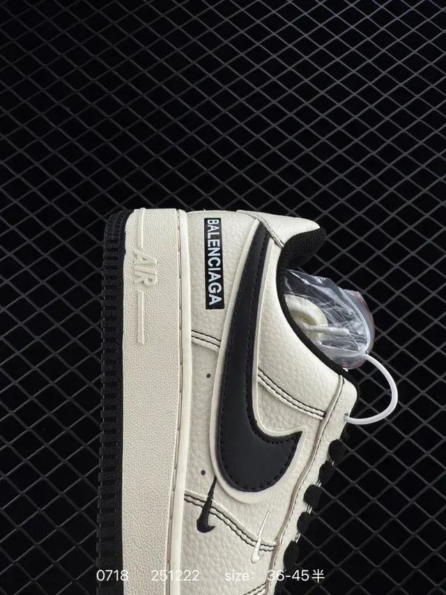 Nike Air Force 1 Balenciaga Collaboration Off-White and Black Lifestyle Sneakers 4