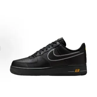 Nike Air Force 1 Black Gold Leather And Mesh Upper Metallic Silver Swoosh Outline Lifestyle Sneakers