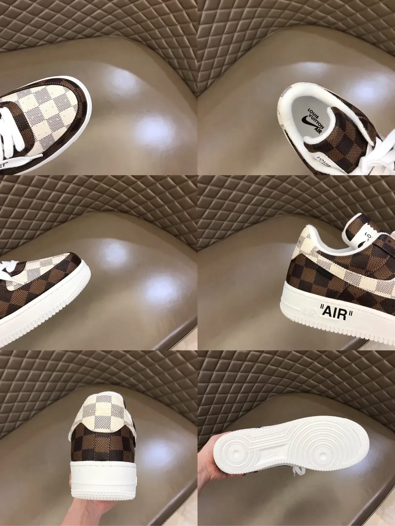 Nike Air Force 1 Checkerboard Brown Beige Lifestyle Sneakers 2