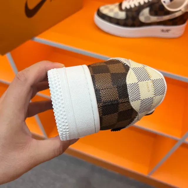 Nike Air Force 1 Damier Check Brown Beige Lifestyle Sneakers 2