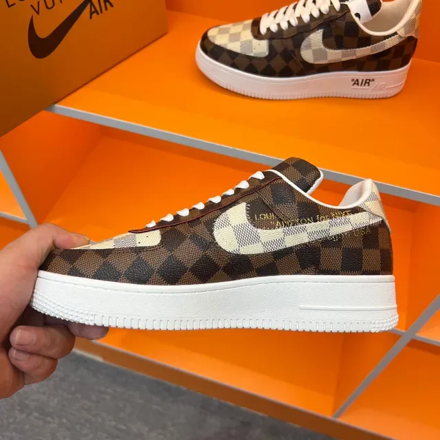 Nike Air Force 1 Damier Check Brown Beige Lifestyle Sneakers 3