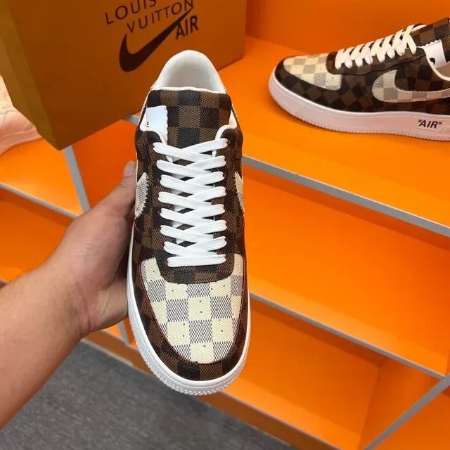 Nike Air Force 1 Damier Check Brown Beige Lifestyle Sneakers 4