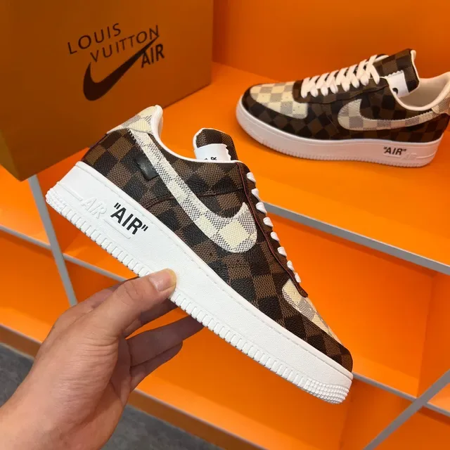 Nike Air Force 1 Damier Check Brown Beige Lifestyle Sneakers 5