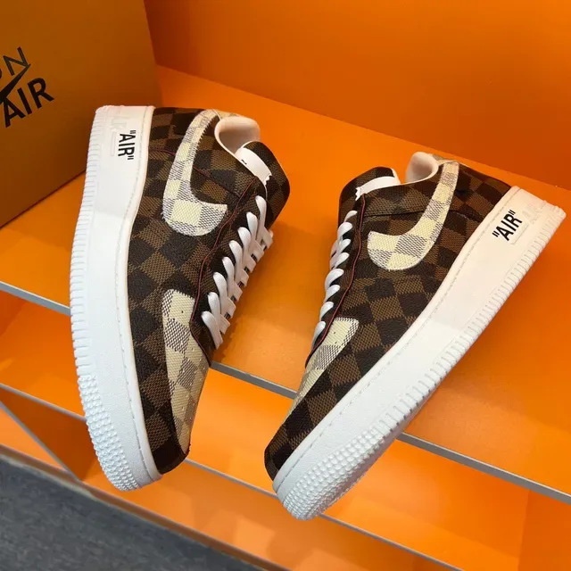 Nike Air Force 1 Damier Check Brown Beige Lifestyle Sneakers 6