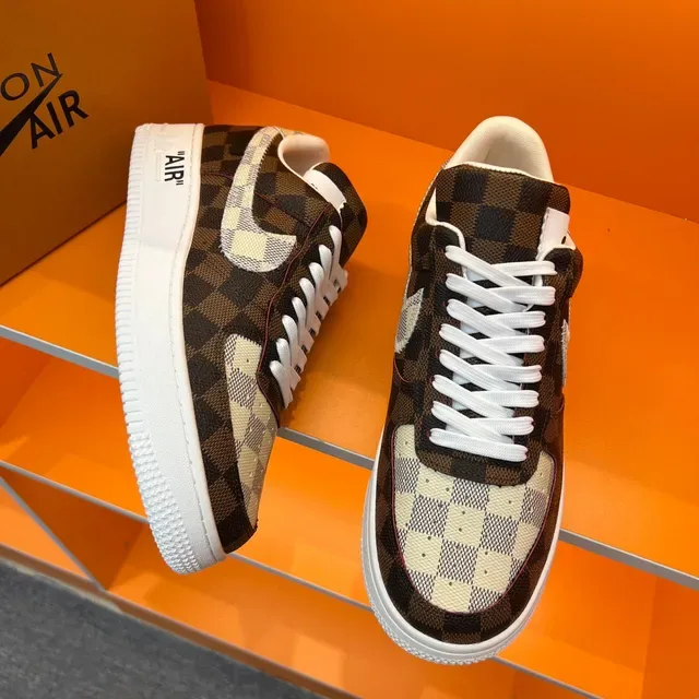 Nike Air Force 1 Damier Check Brown Beige Lifestyle Sneakers 7