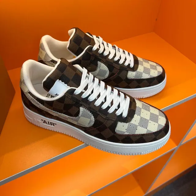 Nike Air Force 1 Damier Check Brown Beige Lifestyle Sneakers 8