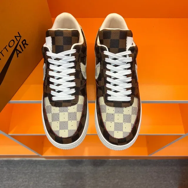 Nike Air Force 1 Damier Check Brown Beige Lifestyle Sneakers 9