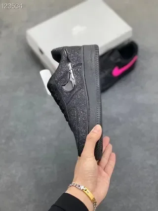 Nike Air Force 1 Glitter Black Pink Lifestyle Sneakers 3