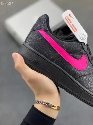 Nike Air Force 1 Glitter Black Pink Lifestyle Sneakers 6