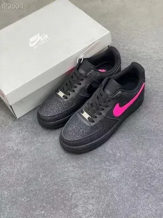 Nike Air Force 1 Glitter Black Pink Lifestyle Sneakers 8