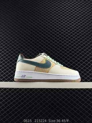 Nike Air Force 1 Low Beige Olive Green Woven Lifestyle Sneakers 2