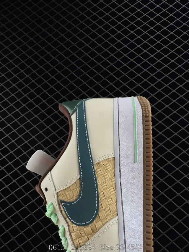 Nike Air Force 1 Low Beige Olive Green Woven Lifestyle Sneakers 4