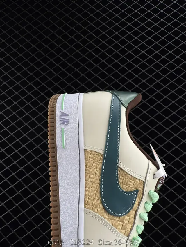Nike Air Force 1 Low Beige Olive Green Woven Lifestyle Sneakers 5