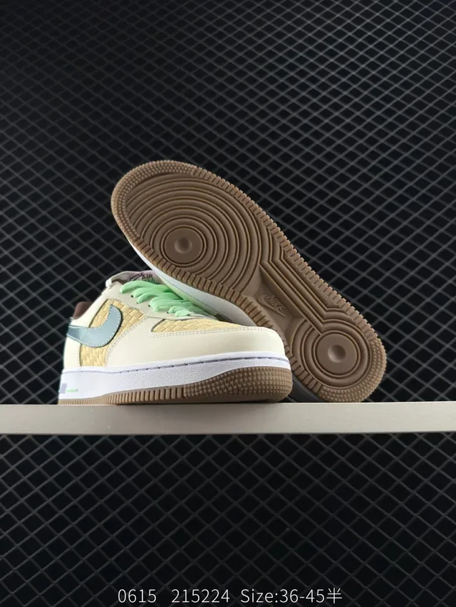 Nike Air Force 1 Low Beige Olive Green Woven Lifestyle Sneakers 6