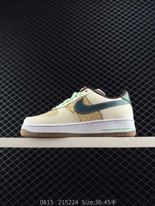 Nike Air Force 1 Low Beige Olive Green Woven Lifestyle Sneakers 7