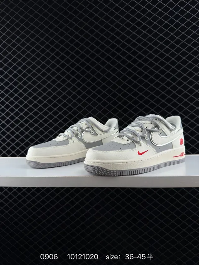 Nike Air Force 1 Low Off-White Gray Red Lifestyle Sneakers 3