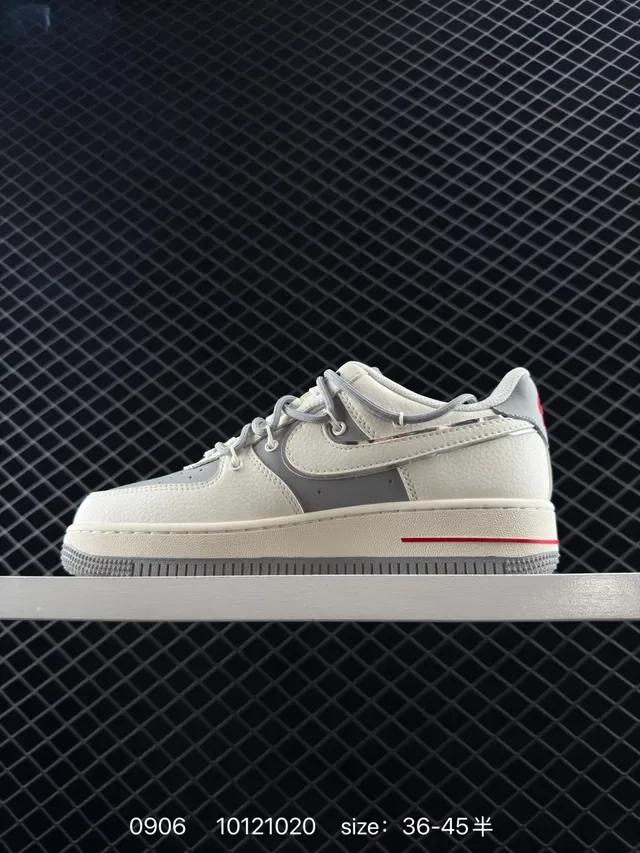 Nike Air Force 1 Low Off-White Gray Red Lifestyle Sneakers 6