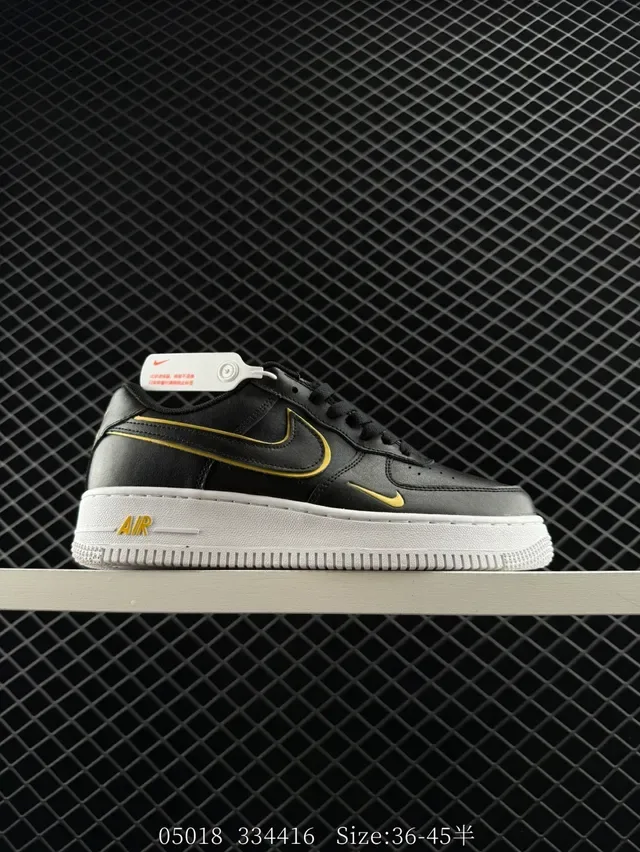 Nike Air Force 1 Low White Black Gold Lifestyle Sneakers 5