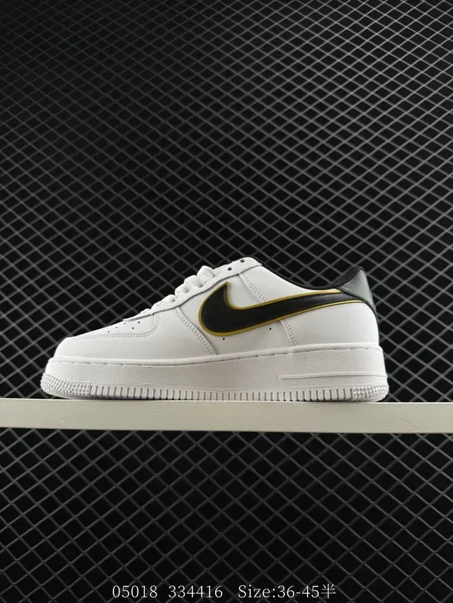 Nike Air Force 1 Low White Black Gold Lifestyle Sneakers 8