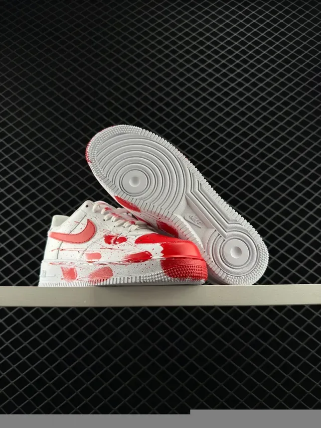 Nike Air Force 1 Low White Red Paint-Splatter Lifestyle Sneakers 2