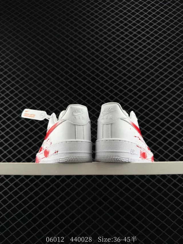 Nike Air Force 1 Low White Red Paint-Splatter Lifestyle Sneakers 3