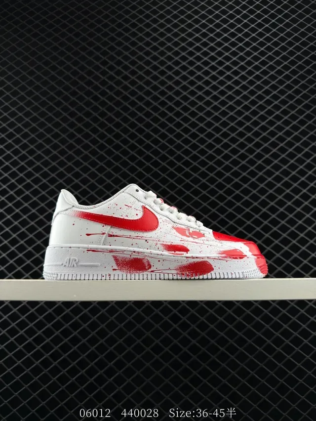 Nike Air Force 1 Low White Red Paint-Splatter Lifestyle Sneakers 5