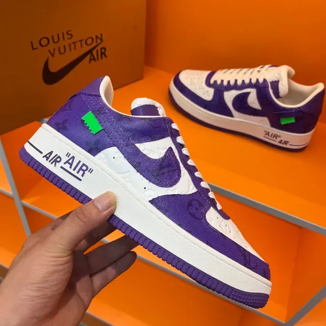 Nike Air Force 1 Purple and White Monogram Lifestyle Sneakers 5
