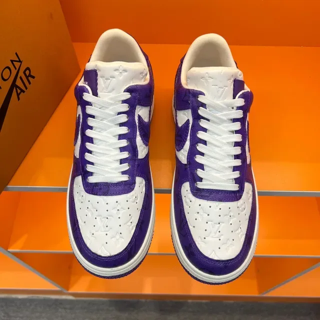 Nike Air Force 1 Purple and White Monogram Lifestyle Sneakers 9