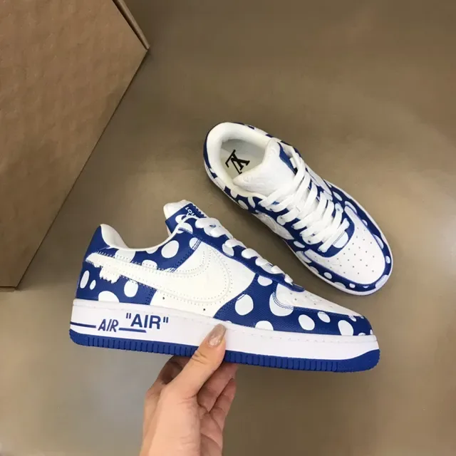 Nike Air Force 1 White and Royal Blue Polka-Dot Lifestyle Sneakers 6