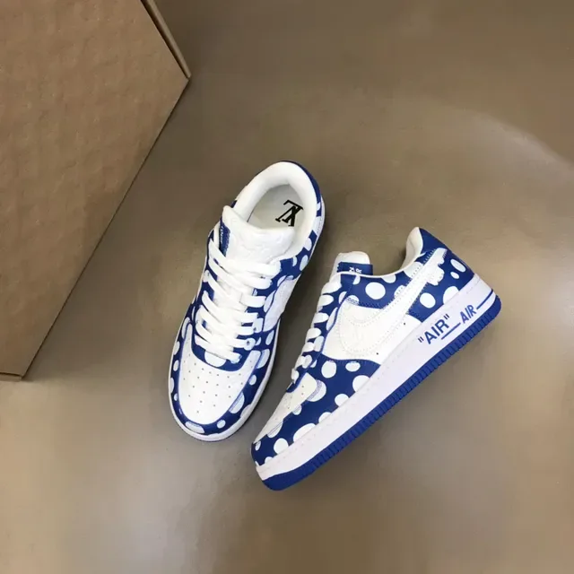 Nike Air Force 1 White and Royal Blue Polka-Dot Lifestyle Sneakers 8