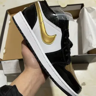 Nike Air Jordan 1 Black White Gold Patent Lifestyle Sneakers