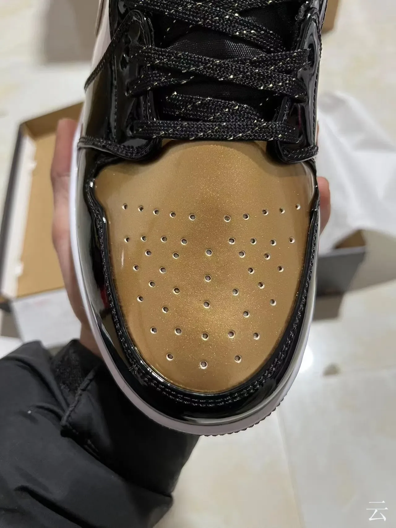 Nike Air Jordan 1 Black White Gold Patent Lifestyle Sneakers 4